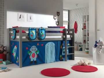 Hoogslaper Halfhoogslaper Vanessa grijs met speeltent astronaut met set van 3 zakjes Grijs 209x106 cm – stijlvol en praktisch