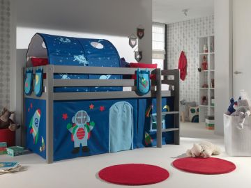 Hoogslaper Halfhoogslaper Vanessa grijs met speeltent astronaut met set van 3 zakjes entunnel Grijs 209x106 cm – stijlvol en praktisch
