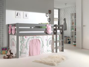 Hoogslaper Halfhoogslaper Vanessa grijs met speeltent birdy kasteel met set van 3 zakjes Grijs 209x106 cm – stijlvol en praktisch