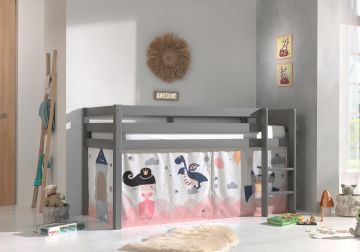 Hoogslaper Halfhoogslaper Vanessa grijs met speeltent drakenkasteel Grijs 209x106 cm – stijlvol en praktisch