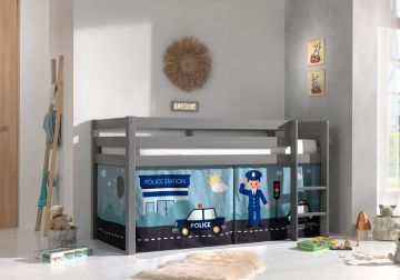 Hoogslaper Halfhoogslaper Vanessa grijs met speeltent politie Grijs 209x106 cm – stijlvol en praktisch