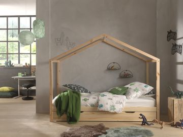1-persoonsbed Huisbed Kansas - 90x200cm natuur met bedlade Transparante lak, naturel hout 97x211 cm – stijlvol en praktisch