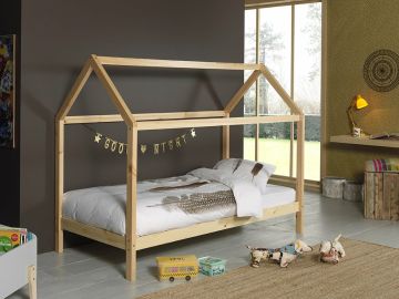1-persoonsbed Huisbed Finn -90X200cm natuur Transparante lak, naturel hout 99x208 cm – stijlvol en praktisch