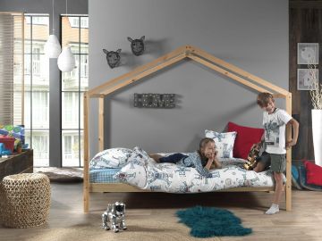 1-persoonsbed Huisbed Kansas - 90x200cm natuur Transparante lak, naturel hout 97x211 cm – stijlvol en praktisch