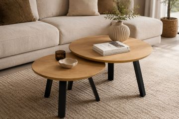 Japan duo ronde salontafels 80 + 60 cm - massief eikenhout & eikenfineer
