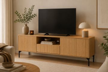 TV-meubel Japan 150 cm - massief eikenhout & eikenfineer - volledig gemonteerd