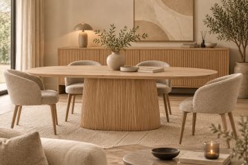 Japan ovale eettafel 220 x 110 cm - massieve geribbelde voet