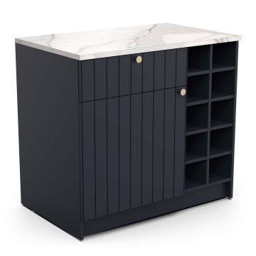 Keuken Keuken onderkast met wijnrek CHESTER 94 cm  in een dekor van indigo blauw en witte marmer zwart-blauw 58x94 cm – stijlvol en praktisch