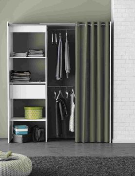 Uitschuifbare dressing kast met gordijn "Chicago" in wit