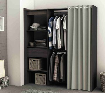 Uitschuifbare dressing kast met gordijn "Chicago" in vulcano eik