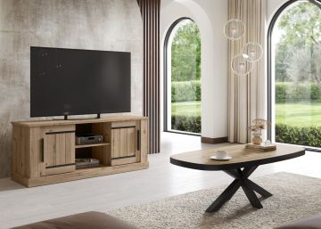 Kurt meuble TV 145 cm avec 2 portes coulissantes