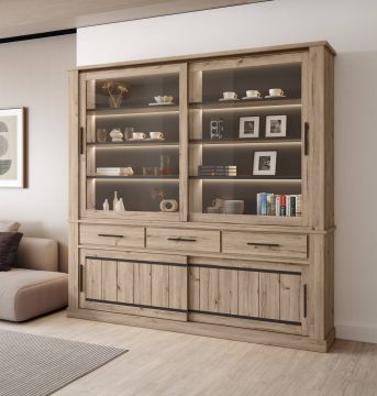 Kurt vitrinekast 220 cm met schuifdeuren en LED-verlichting