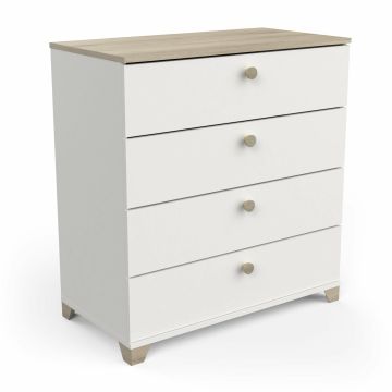 Commode Izzy wit-bruin - Commode - ladenkast 4 laden 80 x 80 cm Wit-bruin 41x79 cm – stijlvol en praktisch