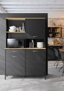 Buffetkast Manchester - opbergkast - keukenbuffet 120cm 1 lade 2 deuren kleur zwart met helvezia eik lichte eik en zwart 41x119 cm – stijlvol en praktisch