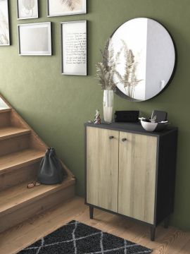 Commode Arty  zwart-bruin - lage opbergkast 2 deuren - 61x76cm Sonoma eik-zwart 28x60 cm – stijlvol en praktisch