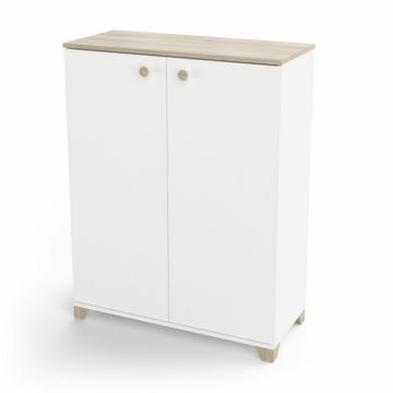 Commode Izzy wit-bruin - opbergkast 2 deuren 80x102cm Wit-bruin 35x79 cm – stijlvol en praktisch