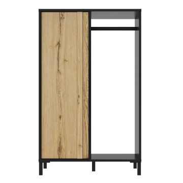 Kinder kledingkast Mimoza kledingkast met 1 deur en open vak eik en zwart 45x75 cm – stijlvol en praktisch