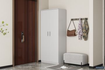 Meuble à chaussures Mike 80 × 183 cm - 2 portes - Blanc