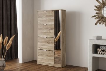 Meuble à chaussures Mex avec miroir - 3 abattants - Chêne Sonoma