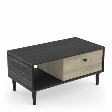 Salontafel Arty  zwart-bruin - salontafel 70x40cm met schuifdeurtje Sonoma eik-zwart 38x71 cm – stijlvol en praktisch