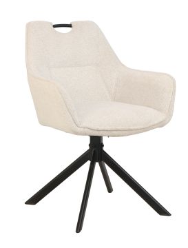 Eetkamerstoel S290 beige stof – draaibaar zwart metaal