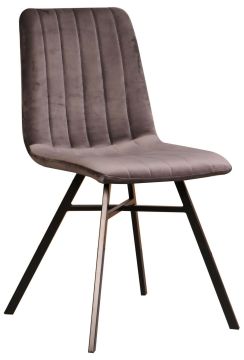 Chaise de salle à manger Nestor S190 – 46 × 58 × 86 cm – velours brun – pieds métal