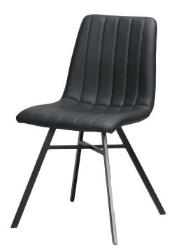 Chaise de salle à manger Nestor S190 – 46 × 58 × 86 cm – simili cuir PU noir – pieds métal
