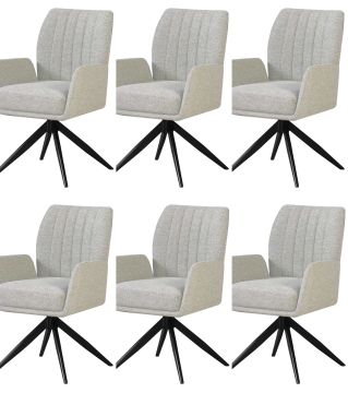 Eetkamerstoel Set van 6 Eetkamerstoelen S280 – Fijn Geweven Katoen in ivoorkleur Beige 61x59 cm – stijlvol en praktisch