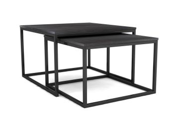 Salontafel Toulon 2 bijzettafels zwart gelakt mango hout op metalen kader Zwart 70x70 cm – stijlvol en praktisch