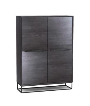 Vitrine Toulon Barkast highboard 4 deuren zwart gelakt mangohout op metalen kader Zwart 40x120 cm – stijlvol en praktisch