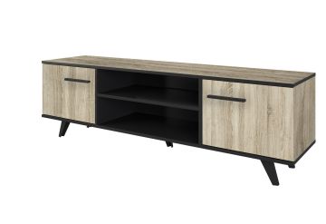 Tv-meubel Tv-meubel Wayne 152cm met 2 deuren en 2 open nissen in melamine sonoma eik en zwart. Bruin zwart 39x151 cm – stijlvol en praktisch