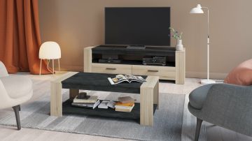 Tv-meubel Tv-meubel 152cm Sheffield - kronberg eik en zwart gemarmerd Bruin zwart 35x151 cm – stijlvol en praktisch
