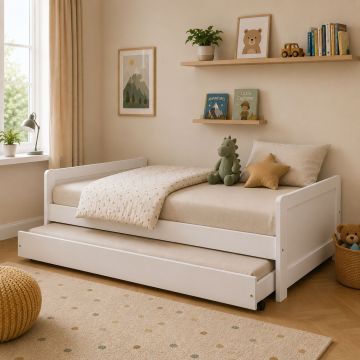 Interlink Surf uitschuifbed – massief dennenhout – wit – 90 x 200 cm