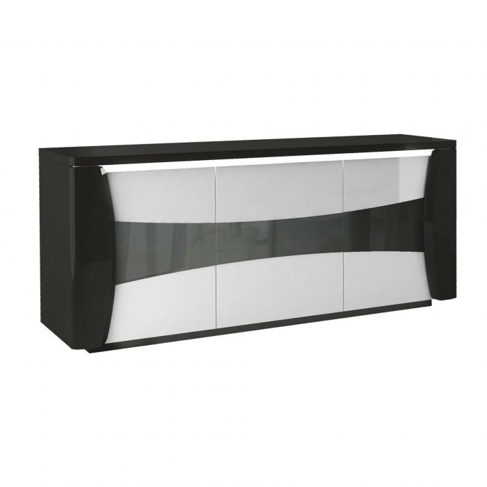 Bahut / Buffet | SCI_19SB3030 | TIAGO noir-blanc laqué - Buffet - dressoir 3 portes 180cm  éclairage Led inclus 