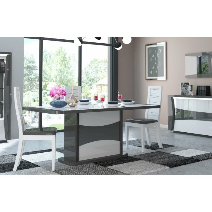 TIAGO gris-blanc laqué - table avec allonge 180/225cm main product photo
