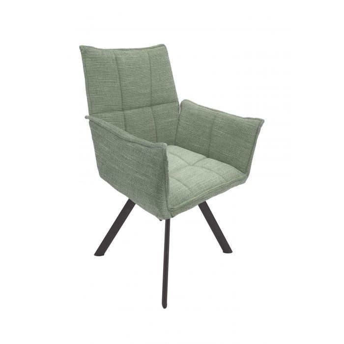 Chaise salle à manger - Ensemble table & chaises | I02-harry-munt | Chaise de séjour Harry piétement rotatif avec accoudoir en tissu-vert menthe 