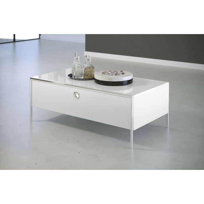 Table basse | TE_195211601 | Infinity - table basse en laque blanche avec profils chromé 