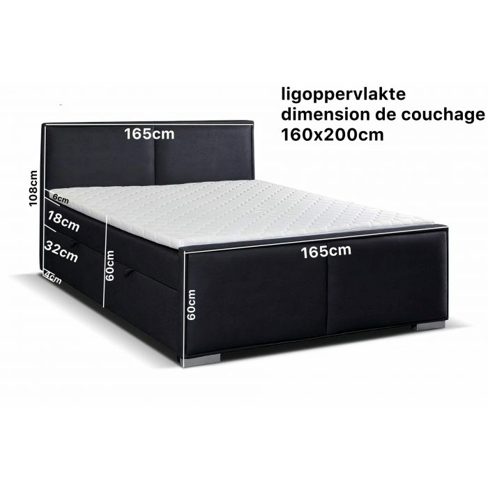 Boxbedden met opberging & vaste boxen - Boxspring | M27-am160 | Boxspring - opbergbed Amsterdam in zwart ecoleder 160x200cm  