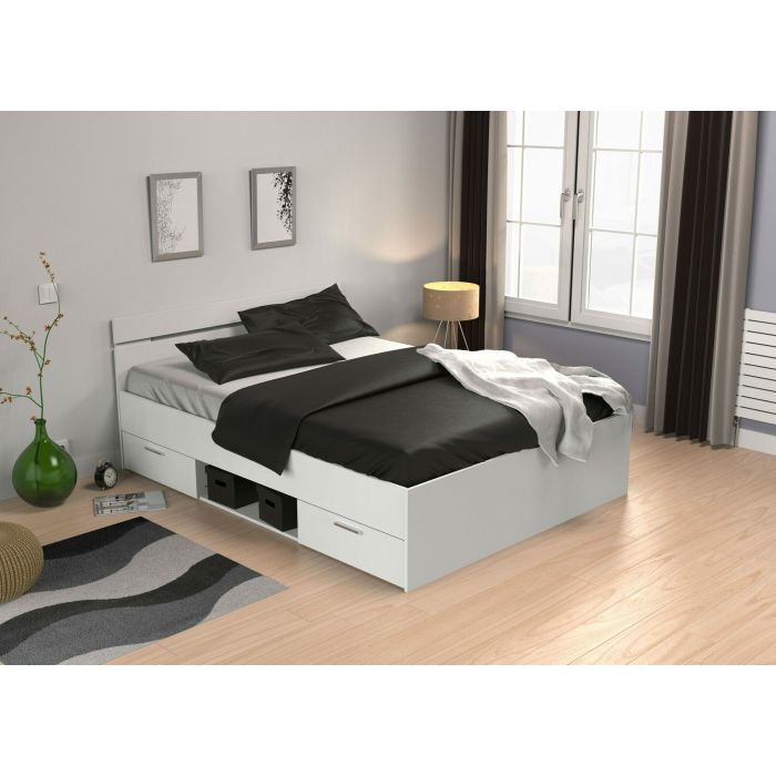 Volwassen bed - 2 persoonsbed | DE_471707 | Bedkader Michigan wit van 140x200 met 2 lades en een open vak 