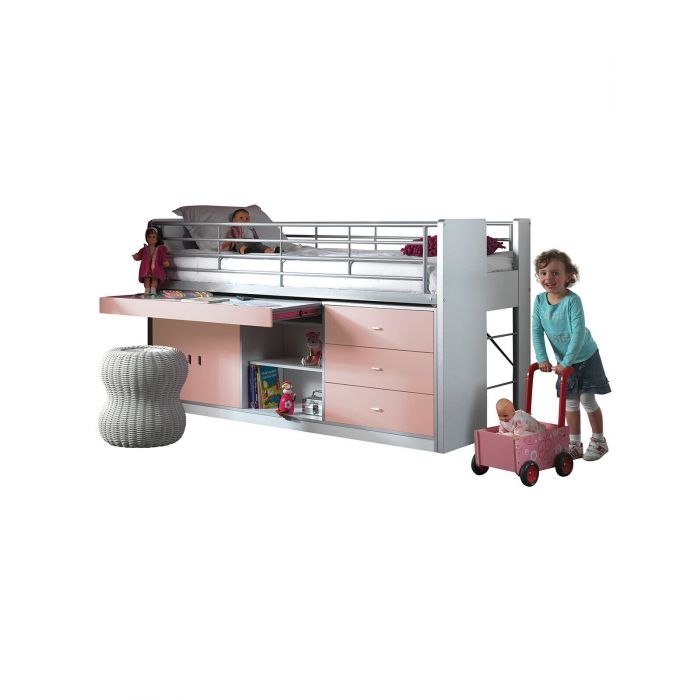 Hoogslaper met uitschuifbaar bureau Bonny HS95 ROZE Hoogslaper - Kinderkamer - Slaapkamer | VI-BONHS9515 | Hoogslaper met uitschuifbaar bureau Bonny HS95 ROZE