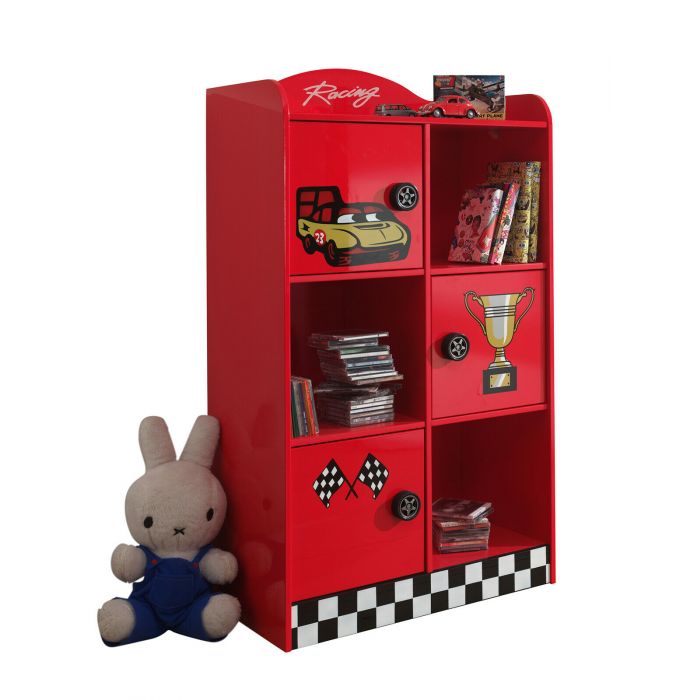 Kinderkamer - Commode | VI-SCBI120R | Boekenkast rood voor autobed 133cm hoog 