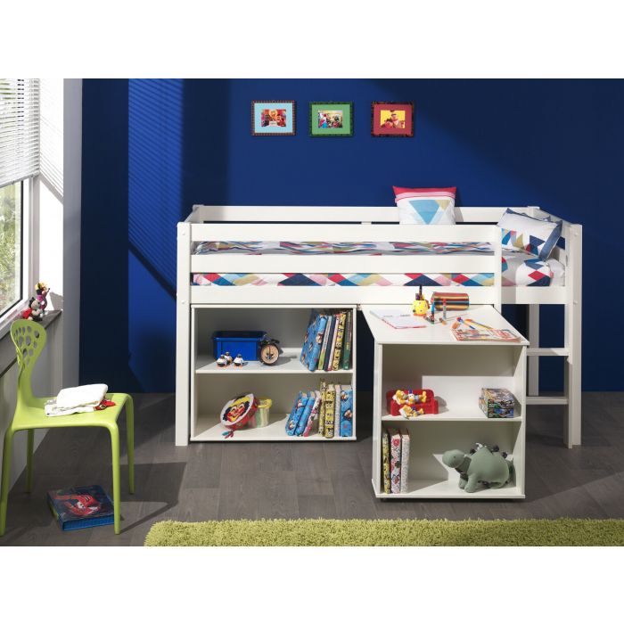 Kinderkamer - Hoogslaper - Slaapkamer | VI-PICOHSBUBI14 | Halfhoogslaper vanessa, wit, met bureau en boekenkast 