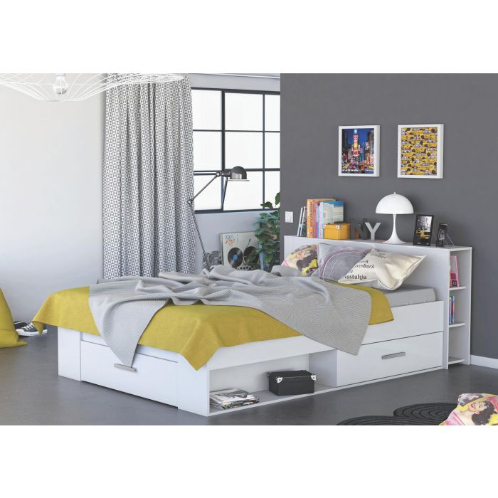 Cadre de Lit combiné avec tiroirs Pocket 140x190cm en blanc Lit Adulte / lit 2 personnes | DE_159569 | Cadre de Lit combiné avec tiroirs Pocket 140x190cm en blanc