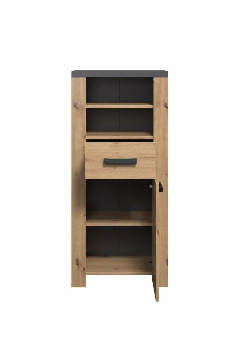 Stella Trading Hoge badkamerkast in antraciet-moderne badkamerkast met veel opbergruimte, houtmateriaal, 38 x 190 x 30 cm