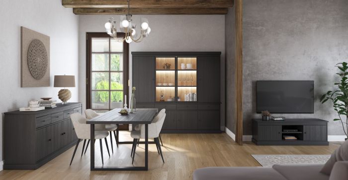 Dressoir SANDBY 2 deuren 3 lades naturel eiken/zwart