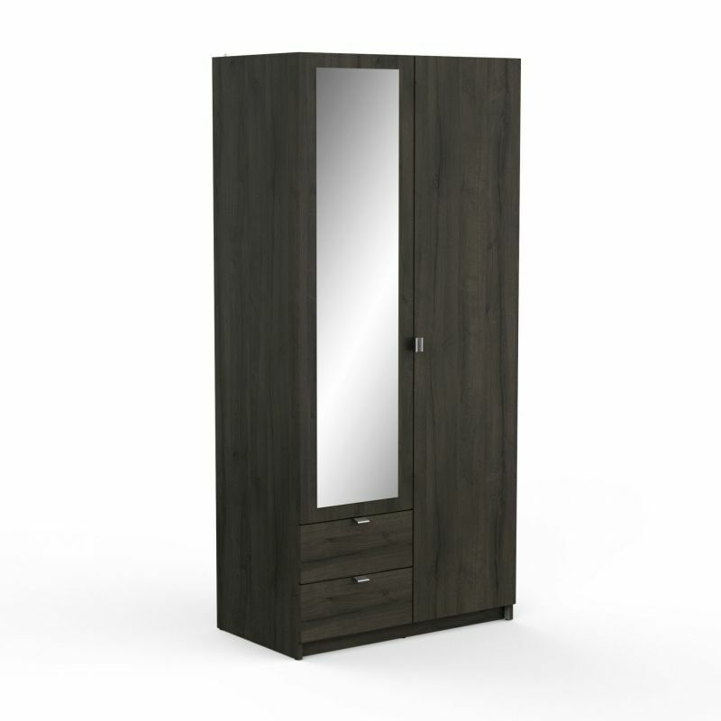 Armoire 2 portes avec porte miroir et tiroir Mellie ébène 89x192cm Belfurn